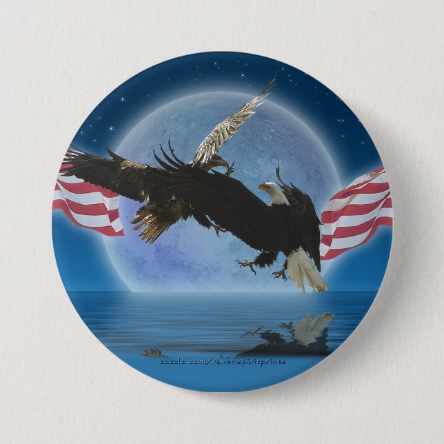 Macaron Rond 7,6 Cm Bouton BALD EAGLE & US FLAG Patriot Series (Devant)
