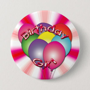 Macaron Rond 7,6 Cm Bouton Balloons Fille Anniversaire