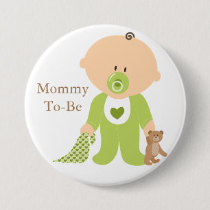 Macaron Rond 7,6 Cm Bouton bébé vert future maman