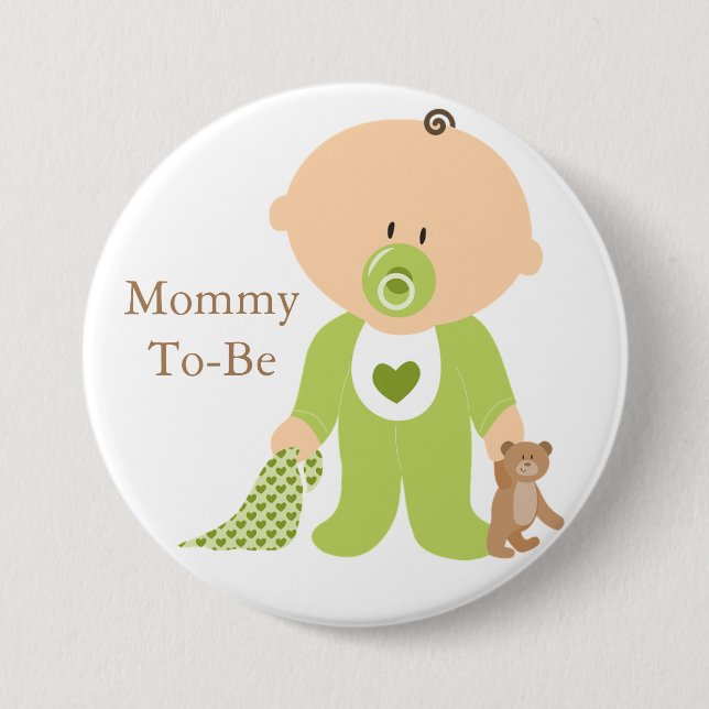 Macaron Rond 7,6 Cm Bouton bébé vert future maman (Devant)