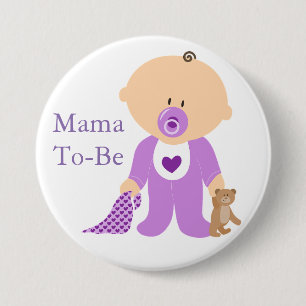 Macaron Rond 7,6 Cm Bouton bébé violet Maman à venir
