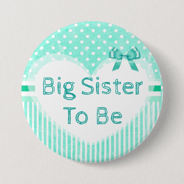 Macaron Rond 7,6 Cm Bouton Big Sister to Be Baby shower Blue (Devant)