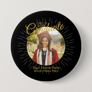 Macaron Rond 7,6 Cm Bouton Black & Gold Star Graduate