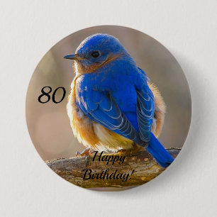 Macaron Rond 7,6 Cm Bouton Bleu du Bonheur Anniversaire