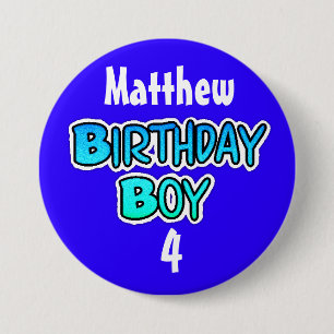 Macaron Rond 7,6 Cm Bouton bleu et noir personnalisé Birthday Boy