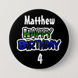 Macaron Rond 7,6 Cm Bouton bleu et noir personnalisé Birthday Boy