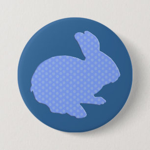 Macaron Rond 7,6 Cm Bouton Bleu Polka Dot Silhouette Lapin Pâques