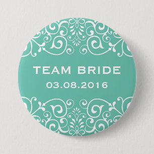 Macaron Rond 7,6 Cm Bouton Bleu Victorian Floral Border Team Bride