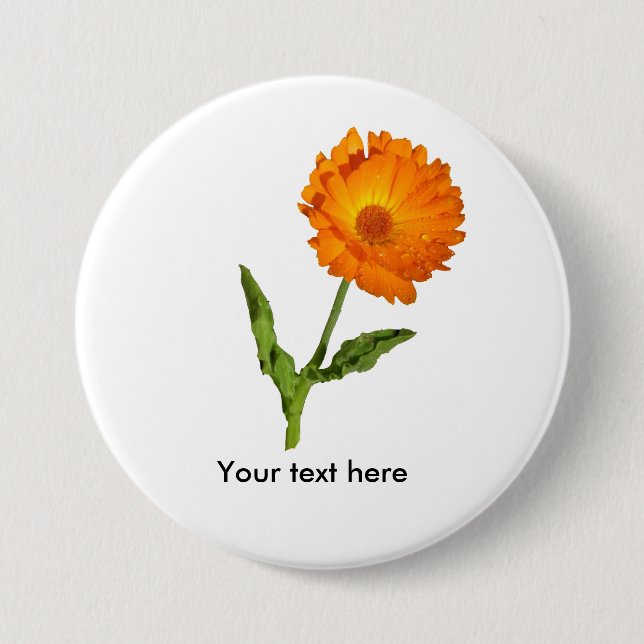 Macaron Rond 7,6 Cm Bouton - Calendula avec texte (Devant)
