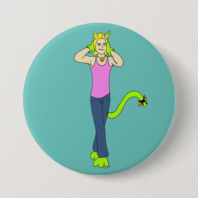 Macaron Rond 7,6 Cm bouton catgirl (Devant)