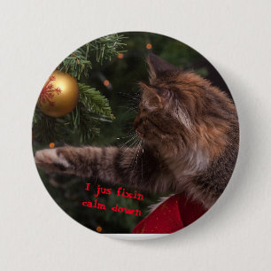 Macaron Rond 7,6 Cm Bouton chat de Noël fixant l'arbre à broche arrièr