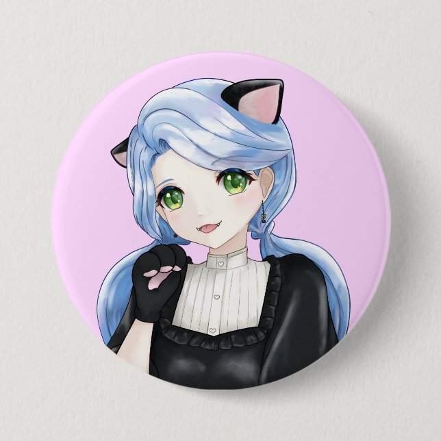 Macaron Rond 7,6 Cm Bouton Chat noir (Devant)