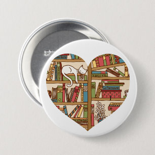 Macaron Rond 7,6 Cm Bouton Chats et Livres