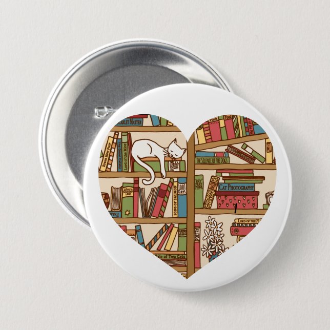 Macaron Rond 7,6 Cm Bouton Chats et Livres (Devant & derrière)