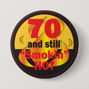Macaron Rond 7,6 Cm Bouton chaud 70 et Smokin   70e anniversaire