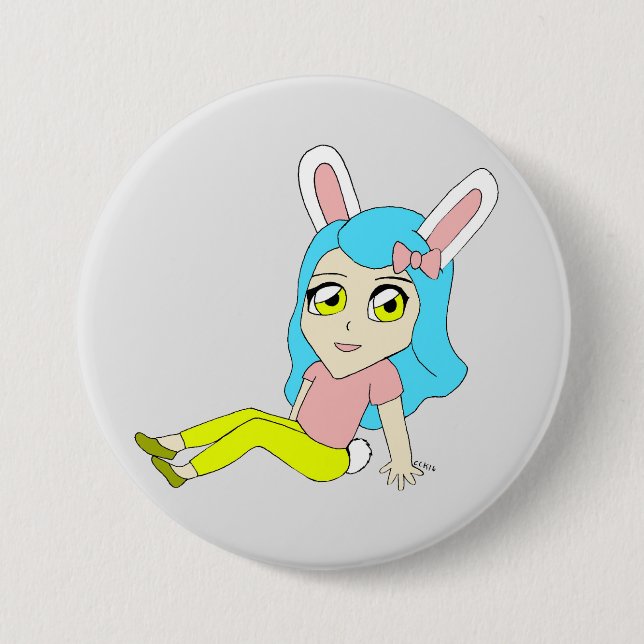 Macaron Rond 7,6 Cm bouton chibi bunnygirl (Devant)