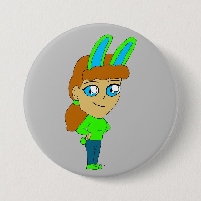 Macaron Rond 7,6 Cm bouton chibi bunnygirl (Devant)