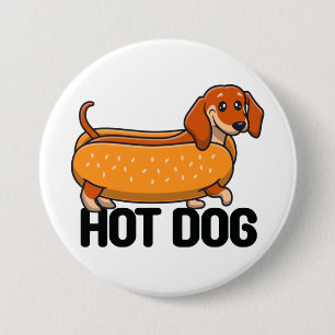 Macaron Rond 7,6 Cm Bouton Chien Teckel Hot Dog