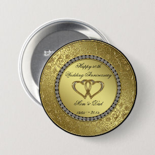 Macaron Rond 7,6 Cm Bouton classique d'anniversaire de mariage d'or