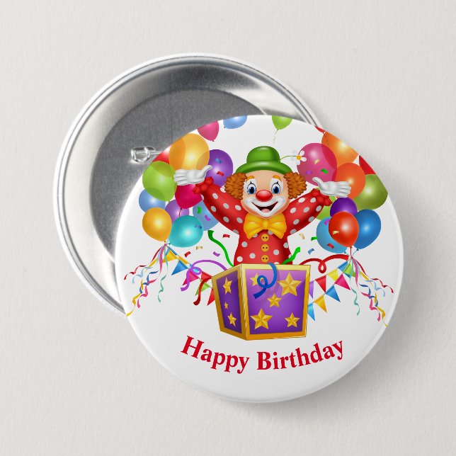 Macaron Rond 7,6 Cm Bouton clown d'anniversaire (Devant & derrière)