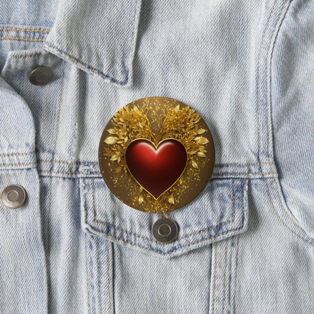 Macaron Rond 7,6 Cm Bouton Coeur d'or" (En situation)