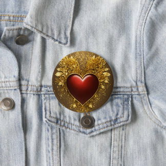 Macaron Rond 7,6 Cm Bouton Coeur d'or"