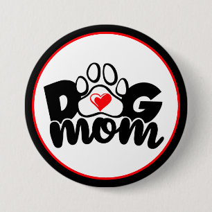 Macaron Rond 7,6 Cm Bouton Coeur Paw Maman Chien