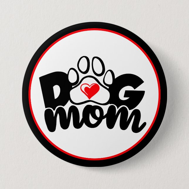 Macaron Rond 7,6 Cm Bouton Coeur Paw Maman Chien (Devant)