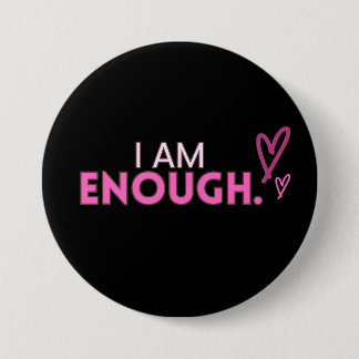 Macaron Rond 7,6 Cm Bouton Coeur rose "Je Suffis"