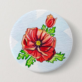 Macaron Rond 7,6 Cm Bouton Coquelicot
