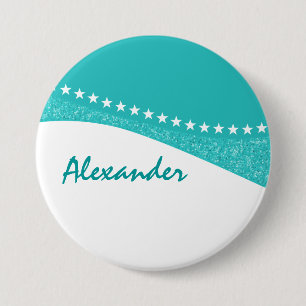 Macaron Rond 7,6 Cm Bouton Courbes étoile turquoise