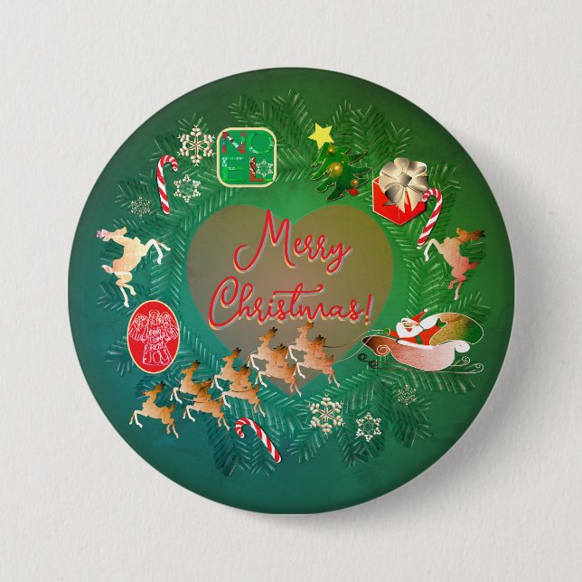 Macaron Rond 7,6 Cm Bouton couronne de Noël (Devant)