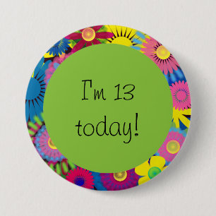 Macaron Rond 7,6 Cm Bouton d'anniversaire 13 ans à motif floral coloré