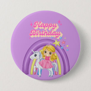 Macaron Rond 7,6 Cm Bouton d'anniversaire pour enfants arc-en-ciel