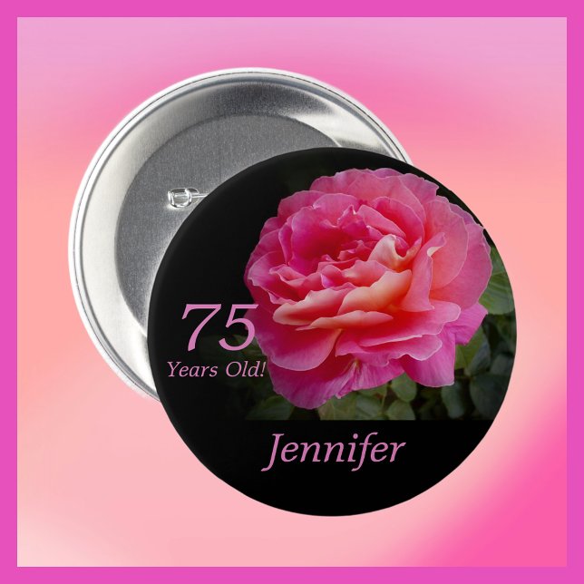 Macaron Rond 7,6 Cm Bouton d'anniversaire rose rose de 75 ans (Créateur téléchargé)