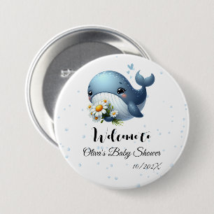 Macaron Rond 7,6 Cm Bouton de Baby Shower Baleine Bébé Mignon