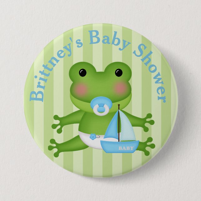 Macaron Rond 7,6 Cm Bouton de Baby shower de grenouille customisé (Devant)
