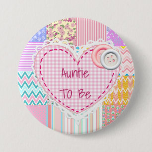 Macaron Rond 7,6 Cm Bouton de baby shower de Heart de tante To Be