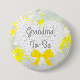 Macaron Rond 7,6 Cm Bouton de Baby shower de ma grand-mère en dentelle