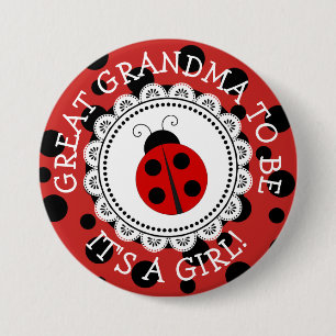 Macaron Rond 7,6 Cm Bouton de Baby shower Ladybug "Great Grandma To Be