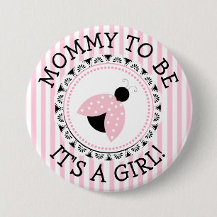 Macaron Rond 7,6 Cm Bouton de Baby shower "Maman à être" rose Ladybug