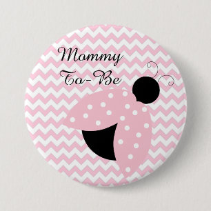 Macaron Rond 7,6 Cm Bouton de Baby shower "Maman à être" rose Ladybug