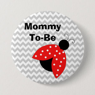 Macaron Rond 7,6 Cm Bouton de Baby shower Red Ladybug "Mommy To Be"