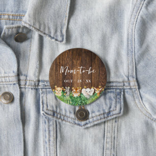 Macaron Rond 7,6 Cm Bouton de Baby shower Safari rustique pour Maman