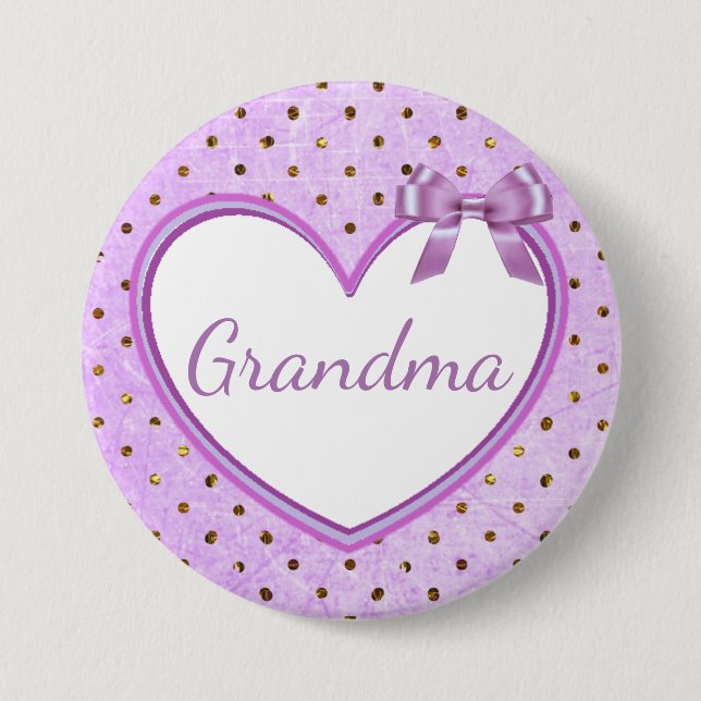 Macaron Rond 7,6 Cm Bouton de Baby shower violet de grand-mère (Devant)