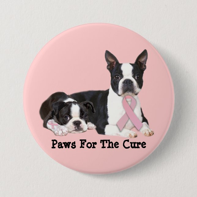 Macaron Rond 7,6 Cm Bouton de cancer du sein de Boston Terrier (Devant)