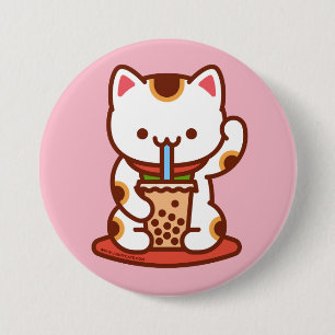 Macaron Rond 7,6 Cm Bouton de chat amusant - BOBA KIT-THA MANEKI-NEKO