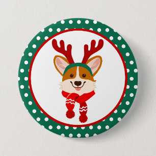 Macaron Rond 7,6 Cm Bouton de chien Corgi Joyeux Noël
