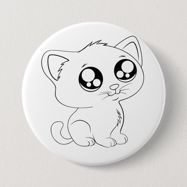 Macaron Rond 7,6 Cm Bouton de conception de chat artistique élégant (Devant)