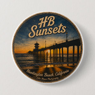 Macaron Rond 7,6 Cm Bouton de coucher de soleil de Huntington Beach Pi